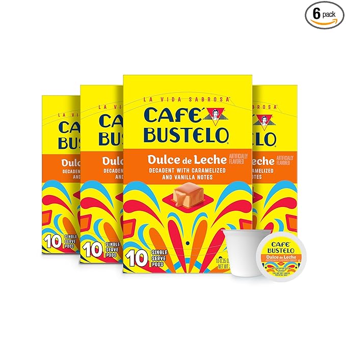 Café Bustelo Dulce de Leche Artificially Flavored, Single Serve Coffee Pods, 10 Count (Pack of 6)
