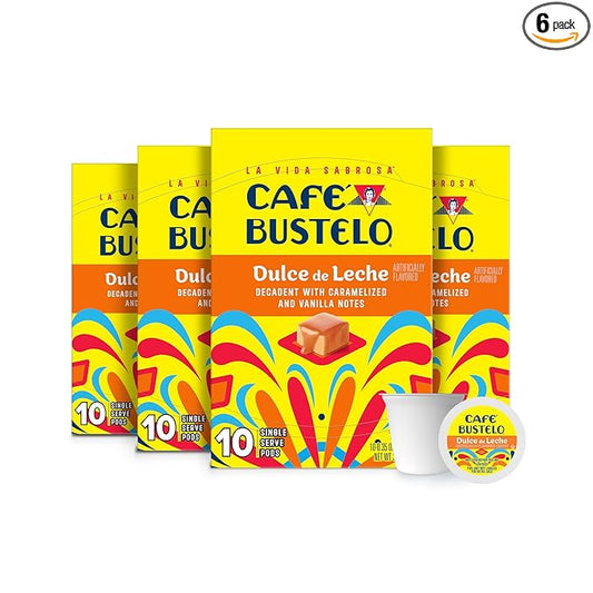 Café Bustelo Dulce de Leche Artificially Flavored, Single Serve Coffee Pods, 10 Count (Pack of 6)