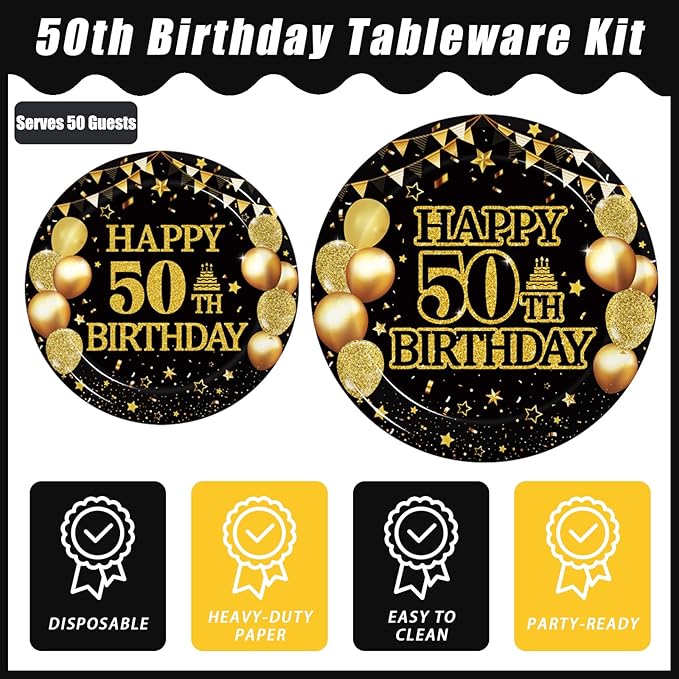 Kepeel 200Pcs 50th Birthday Party Tableware Set, Back in 1976 Birthday Party Decorations Supplies for Men Women Cheers to 50 Years Birthday Party Dessert Plates Napkins Forks Favors, Serve 50