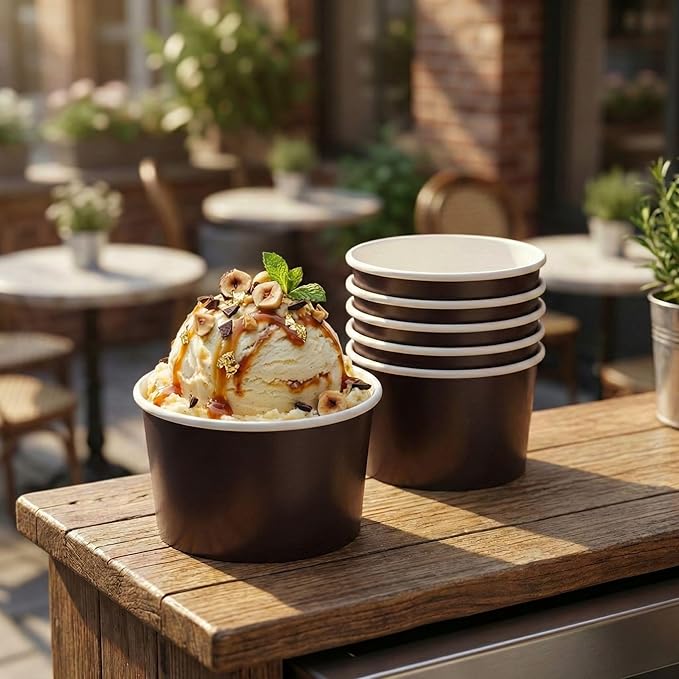 Coppetta 12-Ounce Dessert Cups, 200 Disposable Ice Cream Cups - Lids Sold Separately, Sturdy, Black Paper Frozen Yogurt Bowls, For Hot And Cold Foods, Perfect For Gelato Or Mousse - Restaurantware