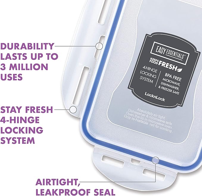 Lock & Lock Easy Essential Storage Set/Food Containers Airtight Bins/BPA-Free/Dishwasher Safe, 38 Piece, Clear