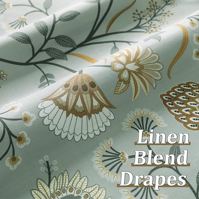 Leeva Farmhouse Style Half Curtains for Windows, Faux Linen Textured Small Cafe Curtain for Kitchen Living Room, Floral on Grey, Rod Pocket, 30 x 24 Inches, 2 Panels