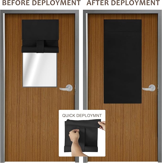 WdFour Classroom Door Curtains - Blackout Shades for Classroom Windows & Doors, No Tool Installation Room Darkening Curtains, Lockdown Window Cover(8W x 36L, 1 Panel, Black)