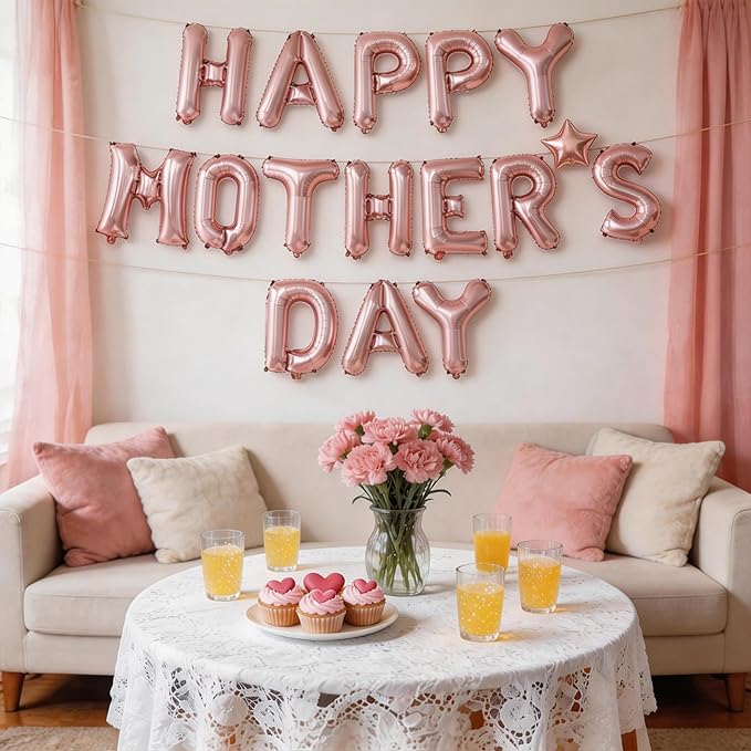 Mother Day Decorations - Happy Mothers Day Balloons Banner | Rose Gold Mother's Day Balloons for Mom Themed Party | Happy Mother's Day Party Supplies Decor Decorations