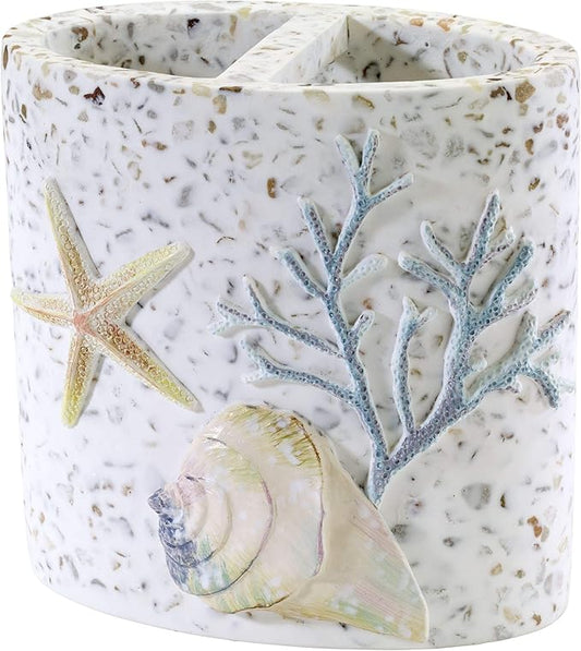 Avanti Linens - Toothbrush Holder, Resin Countertop Accessories, Sea Bathroom Decor (Coastal Terrazo Collection)