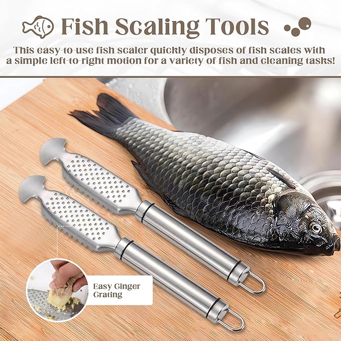 2 Pack Fish Scales Scraping Tool,Multifunction Stainless Steel Fish Scaler Remover, Kitchen Tools Scale-scraping Crafts for Home Market Restaurant