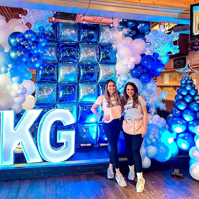 Blue Silver Square Foil Balloon Wall,25Pcs Double Sided Balloons Backdrop Helium Polyester Film Balloon Tunnel Arch Garland Kit for Birthday Bridal Anniversary Baby Shower Party Decorations