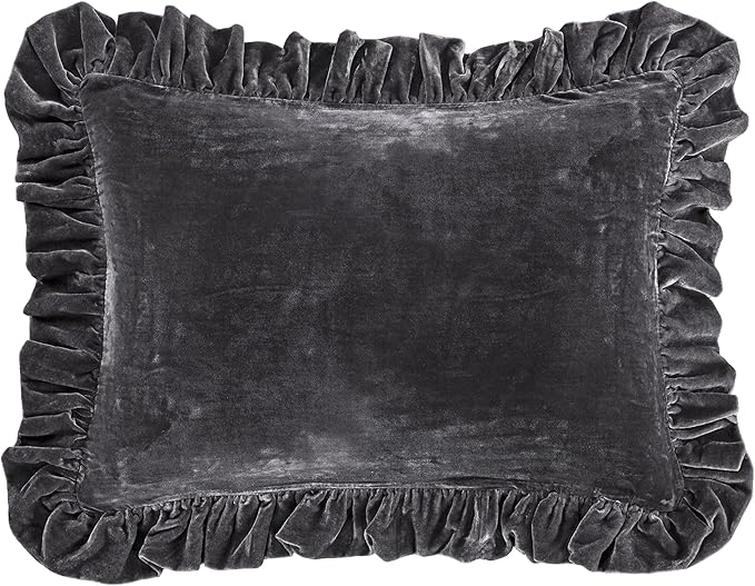HiEnd Accents Stella Faux Silk Velvet Oblong Pillow, 16x21 inch, Slate, Romantic Western Modern Traditional Style Luxury Bedding, Decorative Throw Pillow