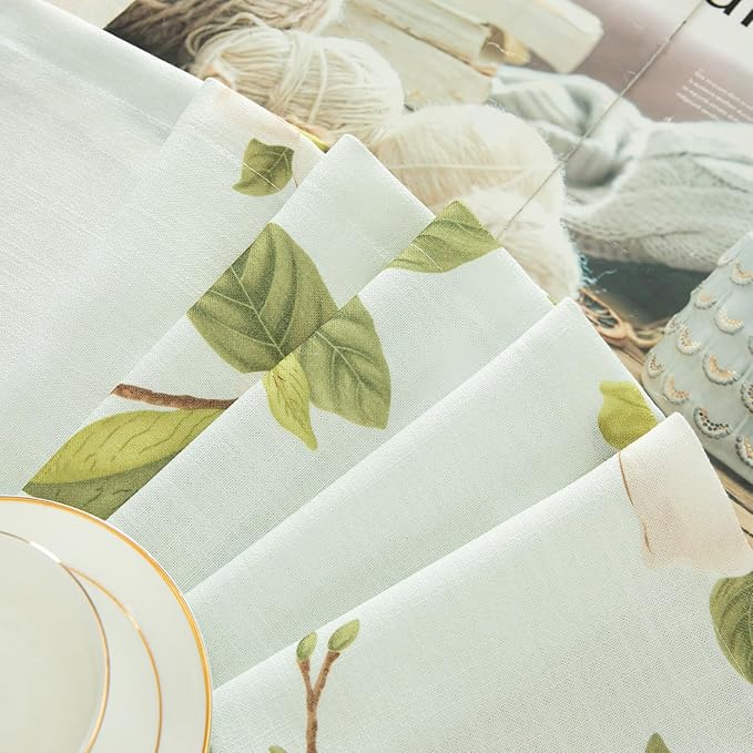 Leeva Blue Farmhouse Window Valance - Whimsical Floral Design with Linen Textured Fabric, Decorative Rod Pocket Curtain Valance for Living Room Kitchen Bathroom & Basement, 52x18 Inches