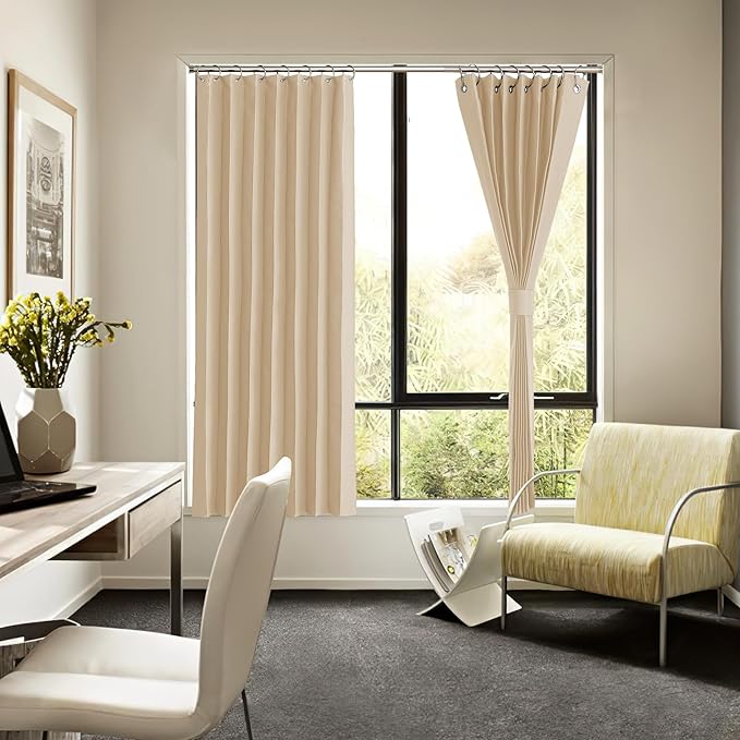 NICETOWN Blackout Curtains for Kitchen Window, Farmhouse Thermal Insulated Energy Saving Noise Reducing Bedroom and Living Room Curtains, 1 Panel with Hooks, Biscotti Beige, 38 x 63 Inches Long