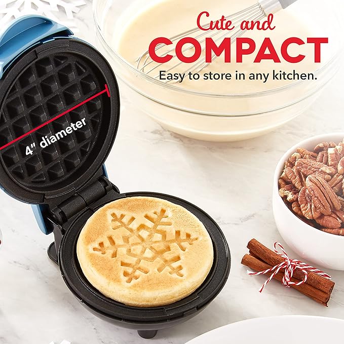 Dash Mini Waffle Maker- Mini Machine for Creative Homemade Treats - Nonstick Iron with Unique Print Design - Stylish Waffle Machine - Holiday 2-Pack - Red & Metallic Blue