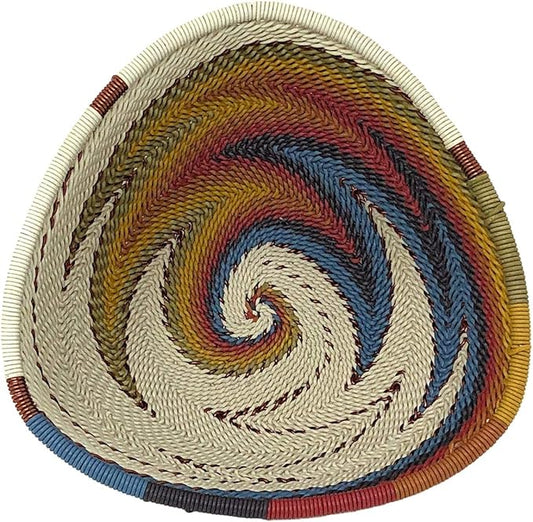 African Fair Trade Zulu Telephone Wire 4-1/2" Small Triangle Basket, White Desert