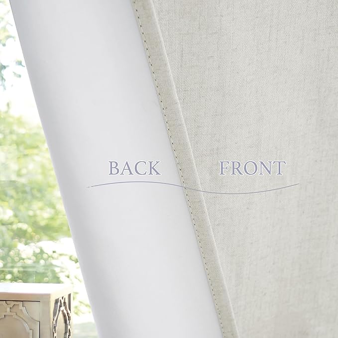 RYB HOME 100% Blackout Door Window Curtains, Natural Linen Blended Privacy French Door Blinds Thermal Insulated Room Darkening Window Shades, W26 x L69 inch, 1 Panel