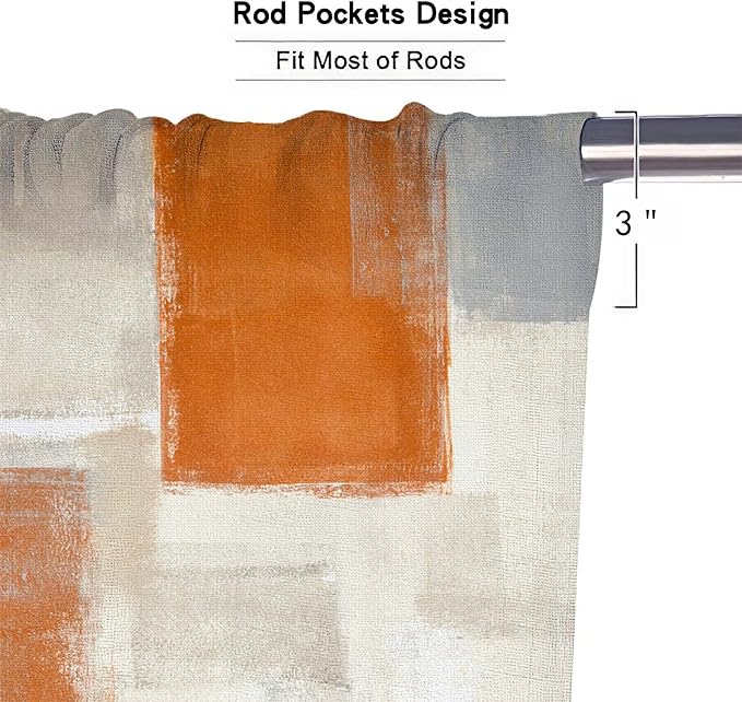 MCALK Beige Kitchen Curtains Tiers Set 2 Piece for Windows Orange Kitchen Window Curtains Set,Modern Abstract Art Valances for Living Room(24" Tiers Set)