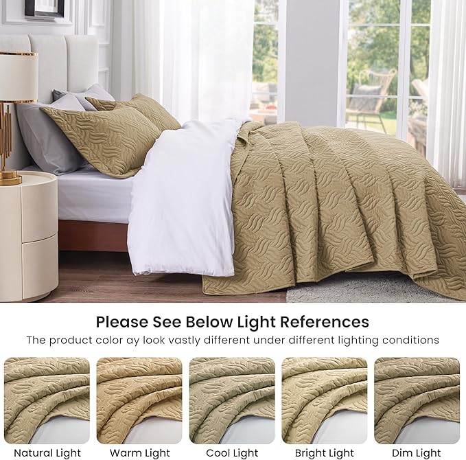 Love's cabin Quilts for Full Bed Camel Bedspreads Bedding Set - Lightweight Bedspread Comforter - Wave Pattern Bedding Coverlet for All Season - 3 Pieces (1 Quilt, 2 Pillow Shams)