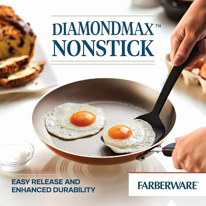 Farberware Cookstart DiamondMax Nonstick Cookware/Pots and Pans Set, Dishwasher Safe, Includes Baking Pan and Cooking Tools, 15 Piece - Copper
