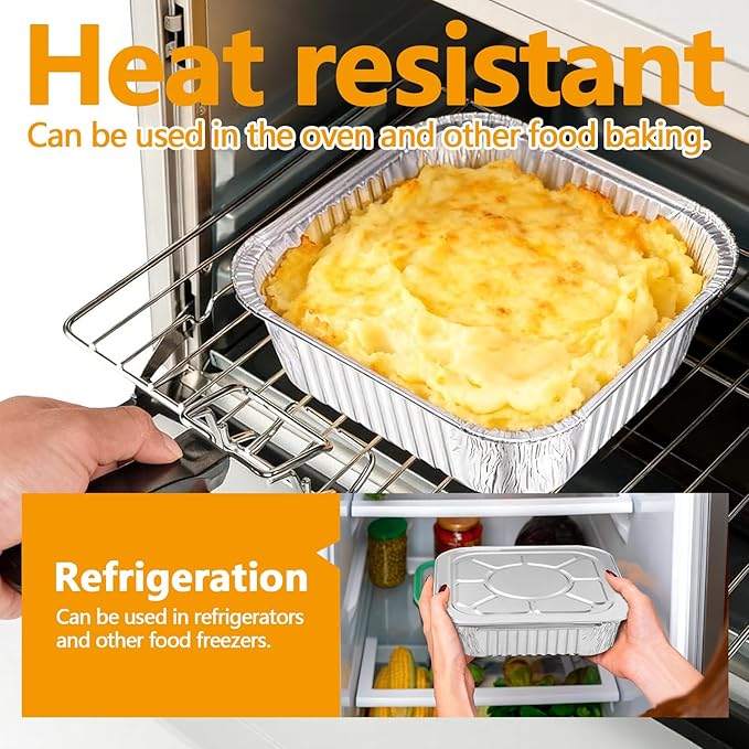 8x8 Thickened Aluminum Foil Pans, 20Pack Disposable Aluminum Pans with Lids for Roasting, Baking, Cooking, Food Prep, Chafing, Steam Table, Oven, Cake, and Party Catering.
