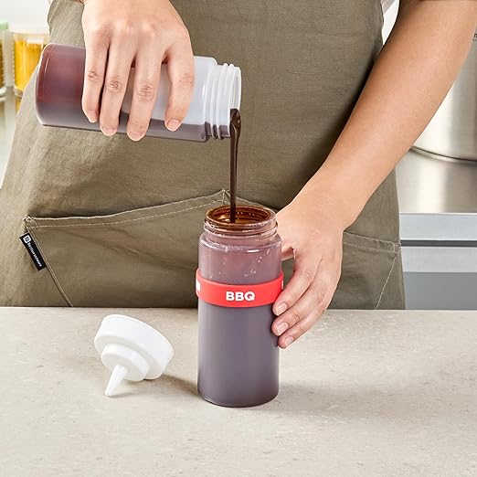 Restaurantware Silicone Squeeze Bottle Band 10 Count 2.75 Inch Dishwasher Safe Condiment Identification Band, BBQ Red Non-Slip Label Band for Condiment Labeling at Restaurants, Food Trucks