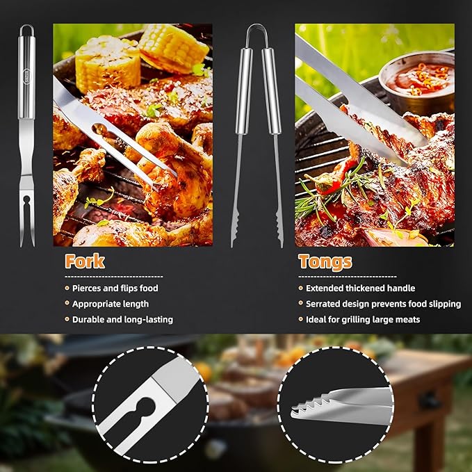 15PCS Stainless Steel BBQ Grill Accessories Set, Dad Gifts for Fathers Day Grilling Gifts, Portable Practical Grill Tool Utensils Kit with Storage Bag for Outdoor Grill Camping Backyard Cooking