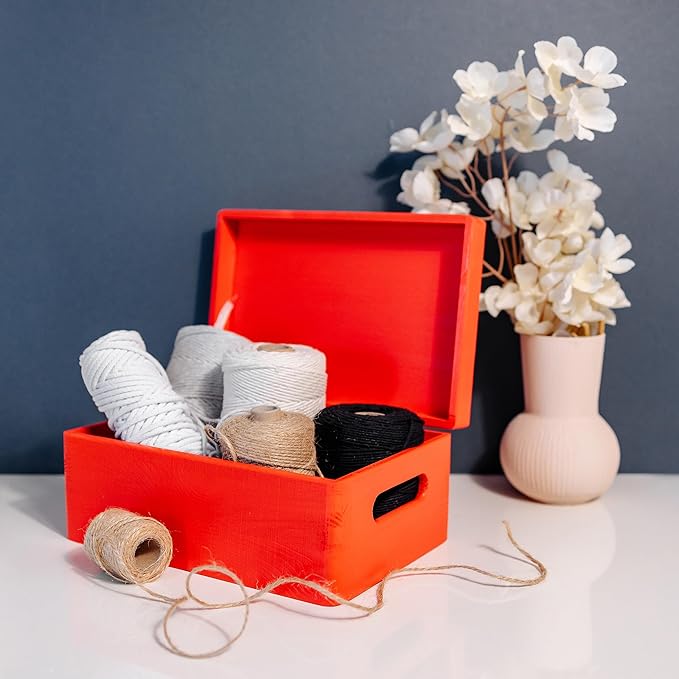 Creative Deco Large Red Wooden Box Storage with Hinged Lid | 11.8x7.87x5.51in (+-0.5) | Keepsake with Handles | Gift Box for Tool Dog Toy Shoes Kitchen Storage | Wood Keepsake Chest Trunk