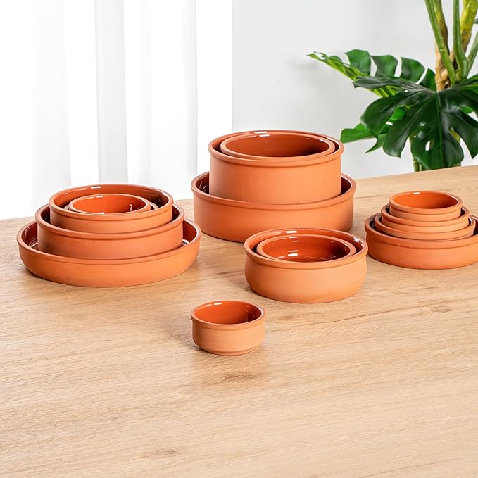 Restaurantware Terracotta Cazuela Bowls 2 Pack of 3 oz Durable Rustic Serving Dish Glazed Oven-Safe Bowl Freezer-Safe Tapas Dish Microwave-Safe Dishwasher-Safe