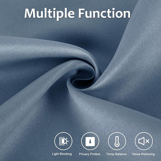 WdFour Door Curtains for Front Door & Window, Solid Color Sidelight Curtain with Tie Up Shade, 12W x 80L Inches, Blackout Covering for Glass Doors,1 Panel,Stone Blue.
