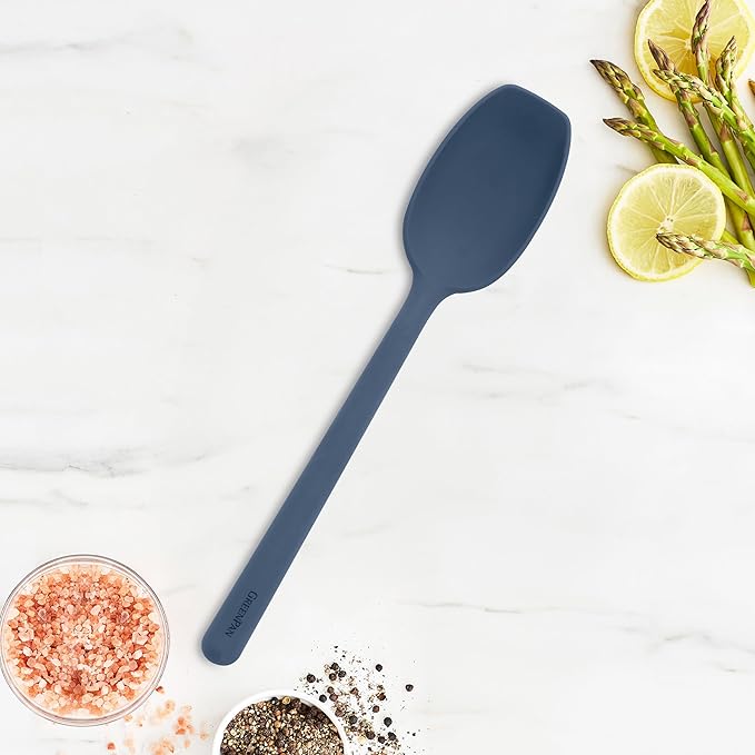 GreenPan Silicone Flat Head Spoon, Mixing Stirring Serving, Cooking Kitchen Utensil, Flexible Rubber Nonstick Cookware, Steel Core, Heat-Resistant, Anti-Slip Handle, BPA-Free, Dishwasher Safe, Navy