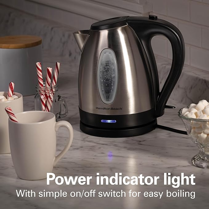 Hamilton Beach Electric Tea Kettle,Water Boiler & Heater,1.7 Liter,Cordless Serving,1500 Watts for Fast Boiling,Auto-Shutoff and Boil-Dry Protection,Stainless Steel (40880),(Pack of 2)
