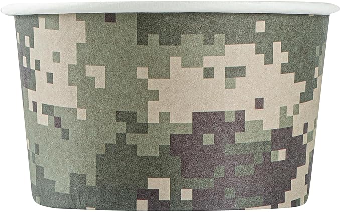 Restaurantware Coppetta 5 Ounce Dessert Cups, 200 Disposable Ice Cream Cups - Lids Sold Separately, Sturdy, Camouflage Paper FroYo Bowls, For Hot And Cold Foods, Perfect For Gelato Or Mousse