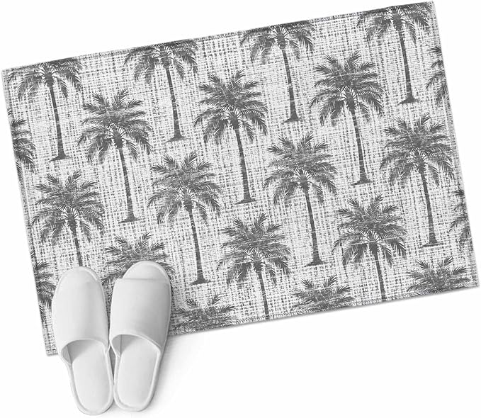 Area Rug 2x3ft, Summer Palm Tree Retro Linen Washable Rugs for Living Room Bedroom, Tropical Gray Botanical Soft Non-Slip Area Rugs Rectangle Floor Carpet for Dining Room