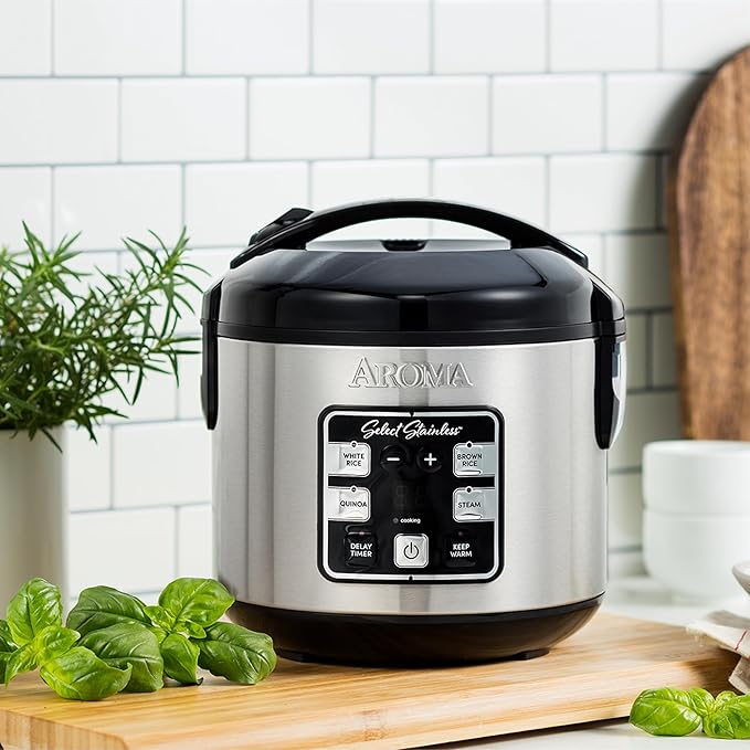 AROMA® Select Stainless® Rice Cooker, 4-Cup (Uncooked) / 8-Cup (Cooked), 2 Qt, Stainless Steel Inner Pot, Multicooker, Steamer, Stainless Steel, ARC-914SBDS