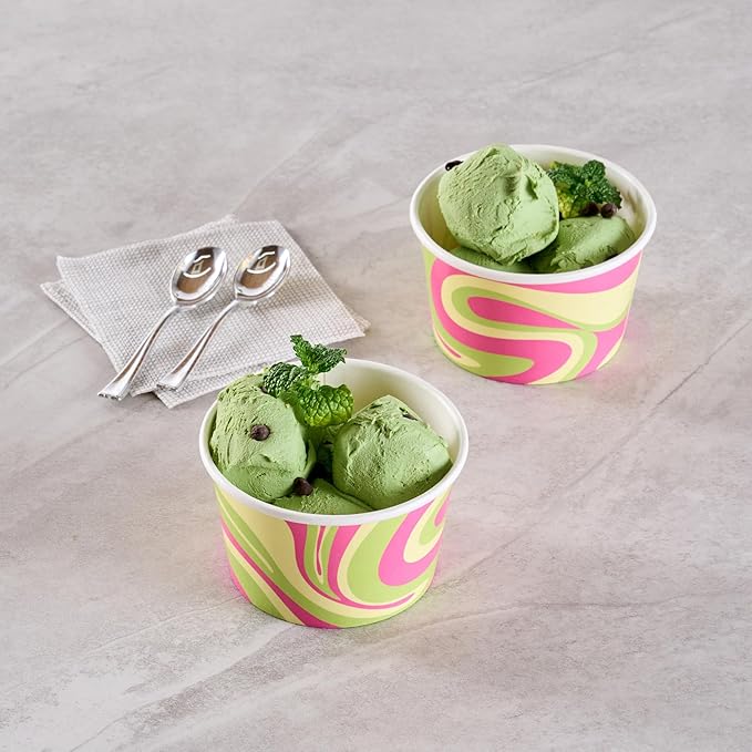 Restaurantware Ice Cream Cups 200 Pack of 8 oz Leak-Resistant Disposable Dessert Bowl Frozen Yogurt Cup Round Paper Container For Cold And Hot Desserts