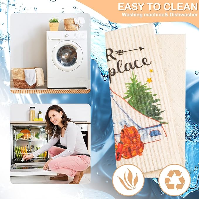 Patelai 6 Pieces Swedish Kitchen Dish Towels Camping Kitchen Cloths Reusable Sponge Cleaning Cloths Absorbent Dish Cloth No Odor Hand Towel Quick Drying Washable Cleaning Wipes