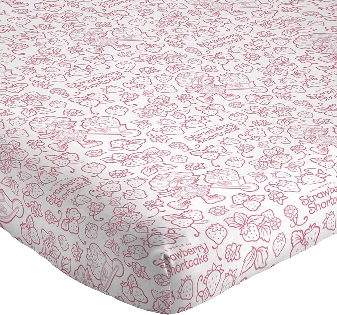Jay Franco Kids Sheet Set with Fitted, Flat Sheets & Pillow Cover - Ultra-Soft Bedding with Pillowcase for Room Decor, Pink - Strawberry Shortcake, 3 Piece Twin