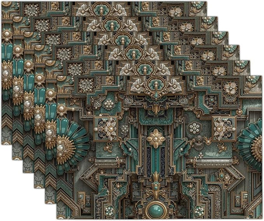 Table Mats Set of 8, Retro Metal Fixtures Heat Resistant Placemats Baroque Style Washable Non-Slip Place Mats Table for Kitchen Dinning Restaurant Decor 18"X12", Bronze