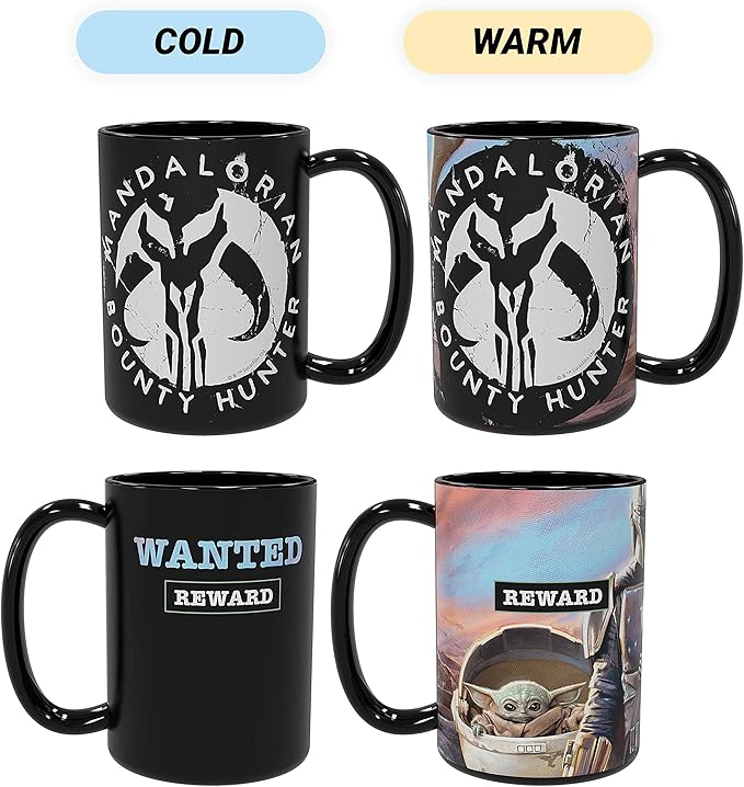 Zak Designs Star Wars The Mandalorian Baby Yoda The Child BPA Unique Color Changing Ceramic Coffee Mug Collectible Keepsake and Wonderful Tea Mug (15oz)