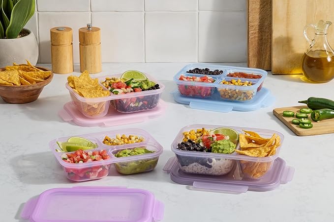 Ello Snap & Nest 10-Piece 2 Cup Plastic Divided Snack Pack Set, Reusable Food Containers for Healthy Eating, Freezer, Dishwasher Safe, Berry Fields