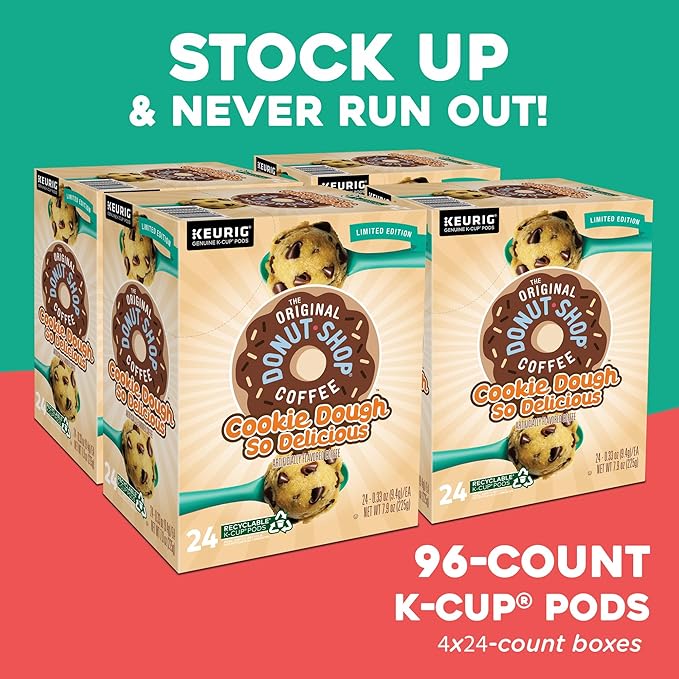 The Original Donut Shop Cookie Dough So Delicious, Keurig Single Serve K-Cup Pods, Flavored Coffee, 96 Count