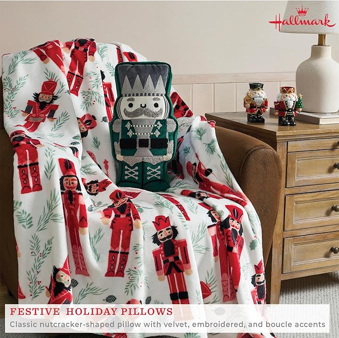 Hallmark - Decorative Throw Pillow for Couch or Bed, Holiday Home Décor, 7" x 14", (Nutcracker, Green)