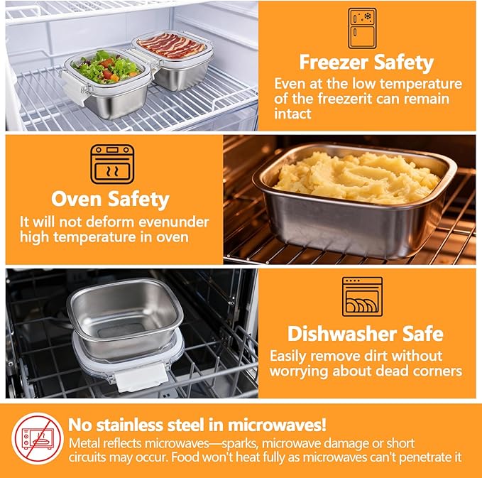 5 Pack Stainless Steel Reusable Snack Containers with Lids - 8.45 oz Small Metal Snack & Lunch Food Boxes, Shatterproof Leakproof Freezer Safe Meal Prep Containers for Portioning Snacks, Dips