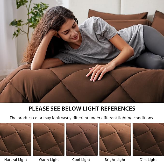 Love's cabin Twin Comforter Set Brown, 5 Pieces Twin Bed in a Bag, All Season Bedding Sets with 1 Comforter, 1 Flat Sheet, 1 Fitted Sheet, 1 Pillowcase and 1 Pillow Sham | Soft, Breathable, Lightweight, Comfortable