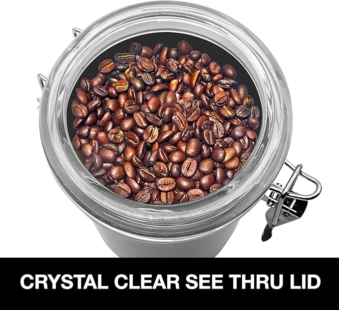 OGGI Stainless Steel Kitchen Canister 47oz - Airtight Clamp Lid, Clear See-Thru Top - Ideal for Kitchen Storage, Food Storage, Pantry Storage. Large Size 5" x 6"