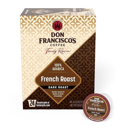 Don Francisco's French Roast Coffee Pods, 24 Count, Dark Roast, Compatible with Keurig Brewers