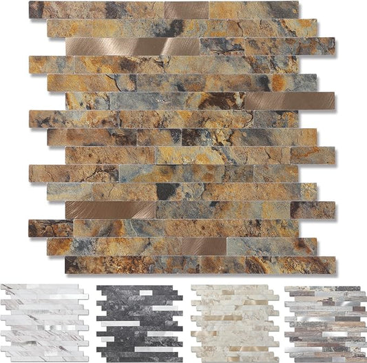 Yipscazo Peel and Stick Stone Metal Backsplash, Stick on Tiles for Backsplash Kitchen (Brown Stone Rock, 1-Pack)