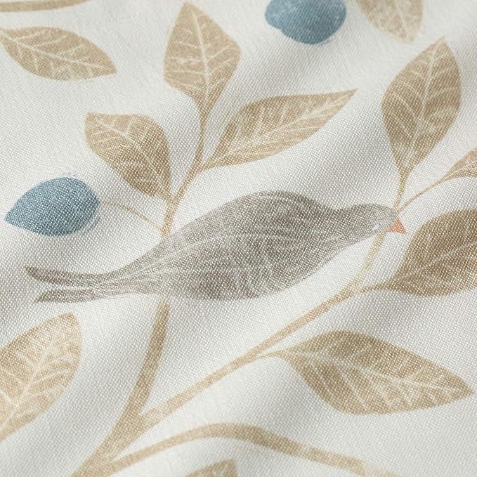 VOGOL Tier Curtains Linen Textured 36 Inches Long Curtains for Kitchen Small Cafe, Birds and Leaf Print Valances Top Pocket Window Drapes for Farmhouse, 2 Panels, 30x36