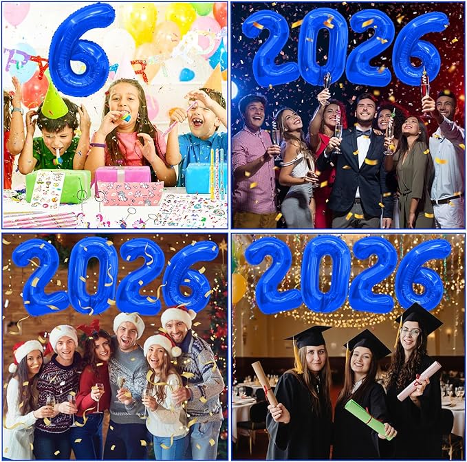 2026 Balloons, 2026 Number Balloons, 40 Inch Large Foil Graduation Balloon 2026 Numbers for Graduation Decorations Class of 2026, Birthday, Anniversary, New Year Eve Party Decorations, Navy Blue