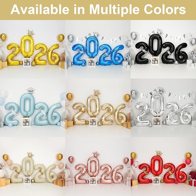 2026 Balloons Beige,40 Inch 2026 Number Balloons with Foil Crown Balloons for Happy New Year Decorations New Years Eve 2026 Graduation Decorations Class of 2026 Party Supplies