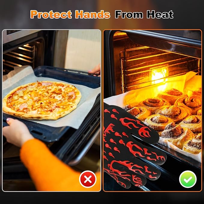 M METERXITY 1-Pair BBQ Gloves, 1472°F Heat Resistant Non-Slip Grilling Oven Gloves for Barbecue/Baking/Cooking [S Size, Red]