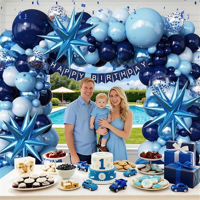 Blue Balloon Arch Kit Garland with Star Balloons for 2026 Graduation Decorations Birthday for Boys Men Father Baby Shower Prom Wedding Under Sea Pool Party Anniversary Decorations