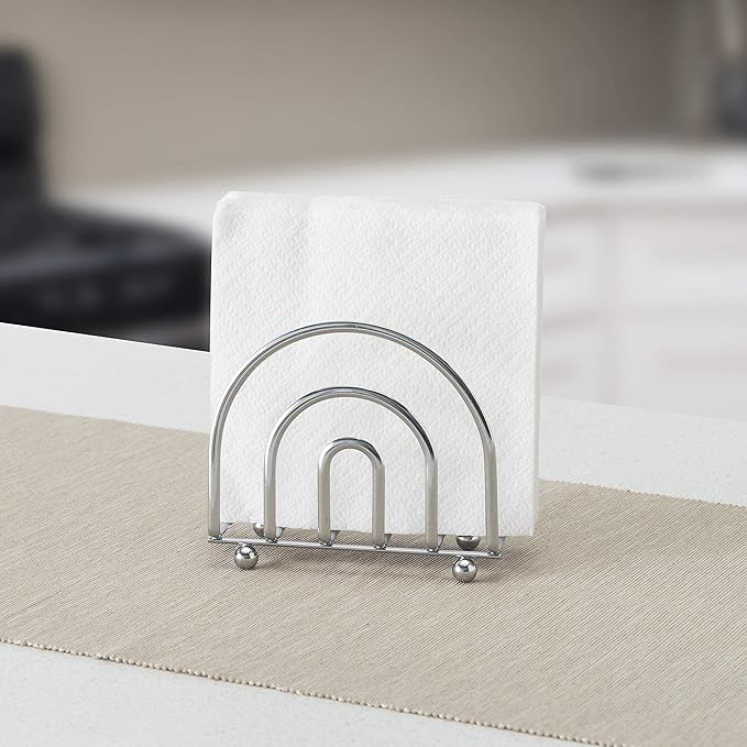 Home Basics Paper Napkin Holder/ Freestanding Tissue Dispenser For Kitchen Countertops, Dining Table, Picnic Table, Indoor & Outdoor Use, Durable Storage and Organization Option (Chrome)